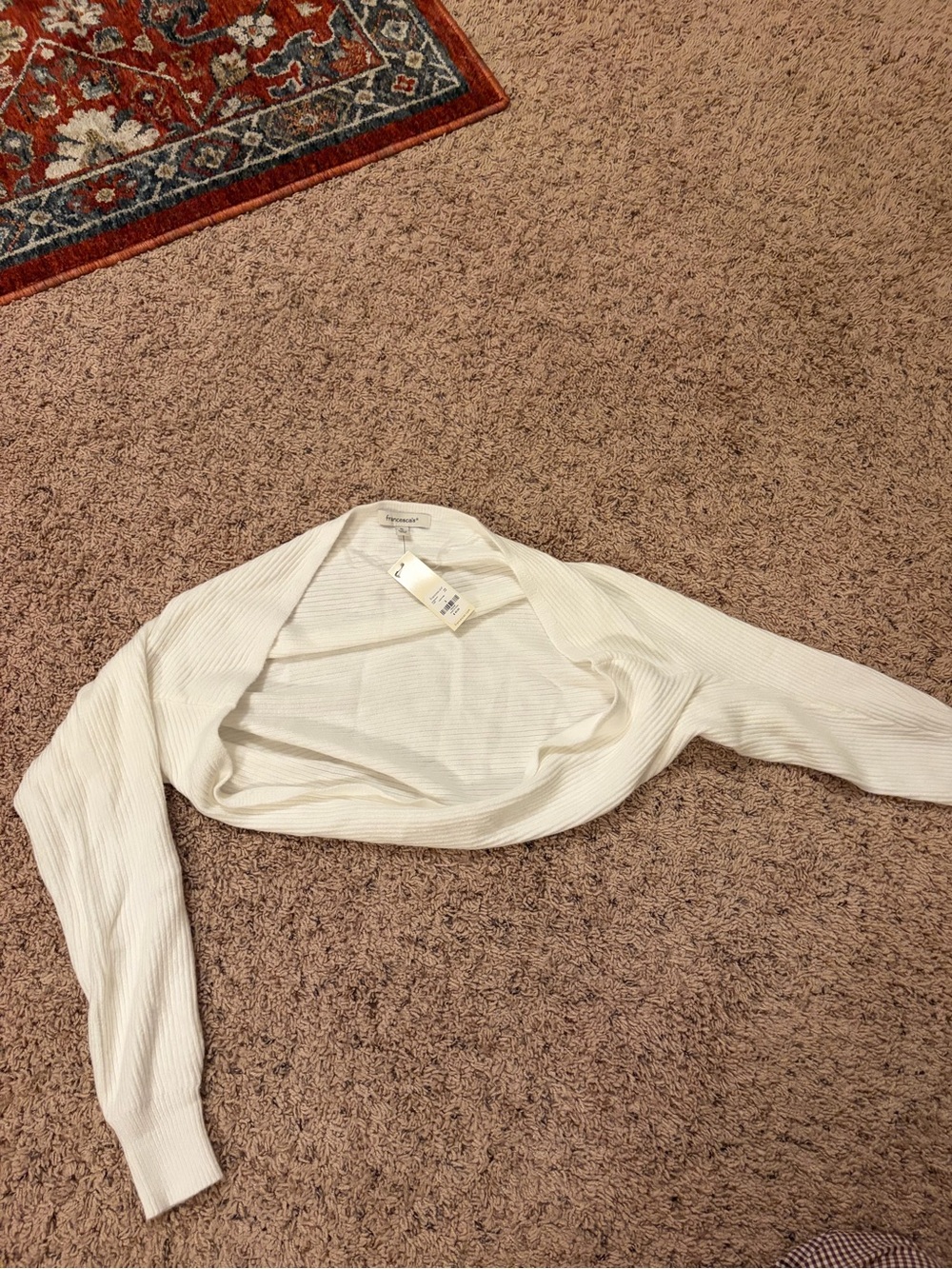 Francesca's White Ribbed Cropped Shrug - Picture 2 of 4